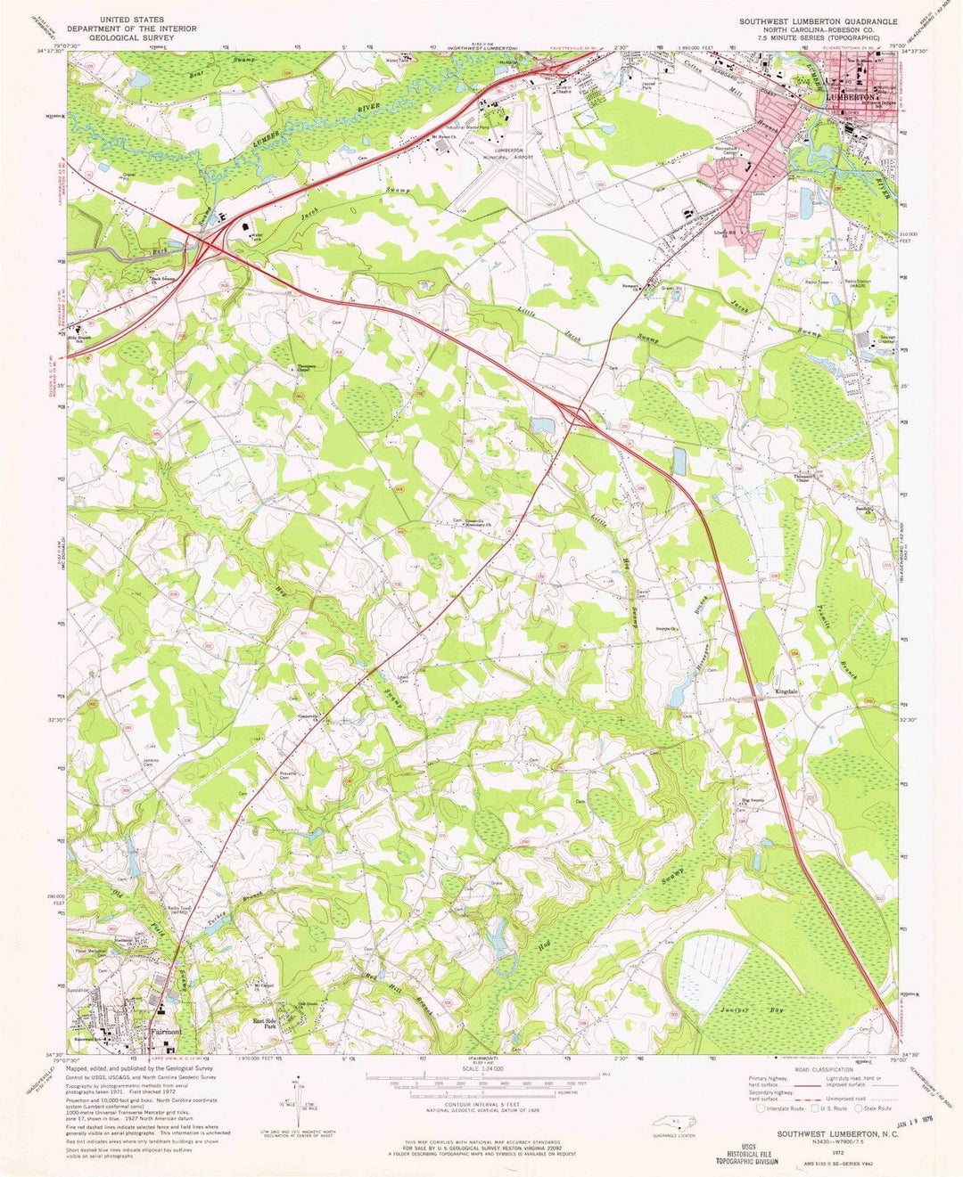 1972 Southwest Lumberton, NC - North Carolina - USGS Topographic Map
