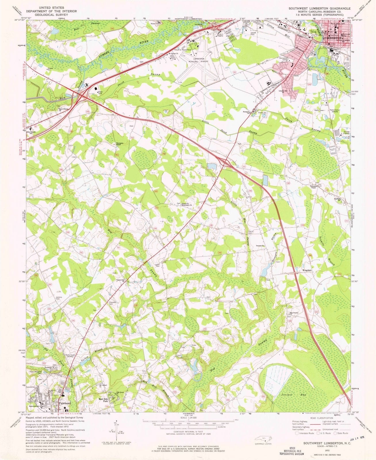 1972 Southwest Lumberton, NC - North Carolina - USGS Topographic Map