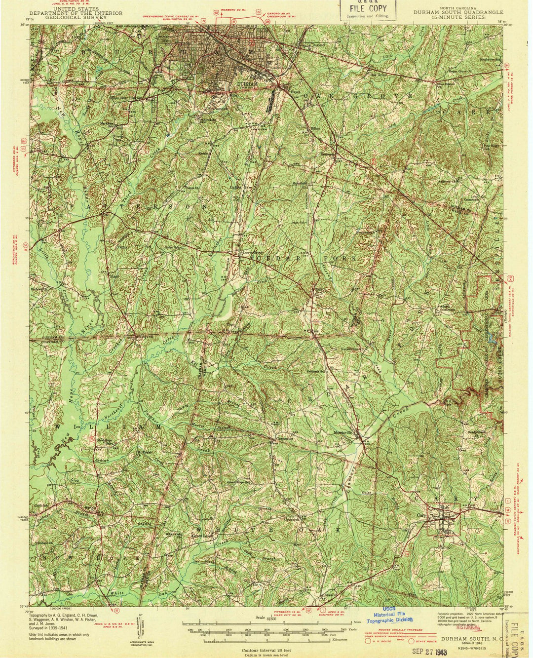 1943 Durham South, NC - North Carolina - USGS Topographic Map
