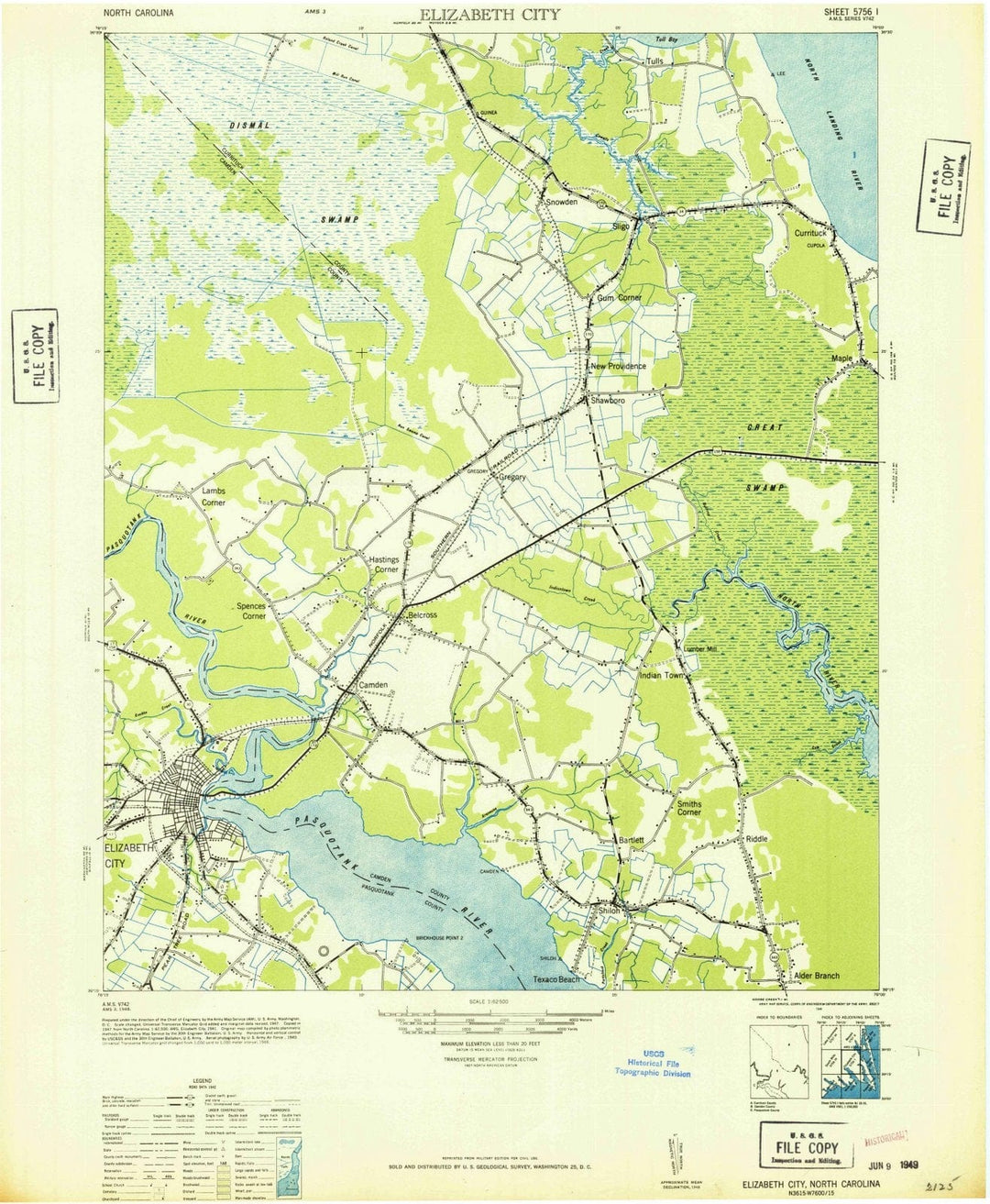 1948 Elizabeth City, NC - North Carolina - USGS Topographic Map
