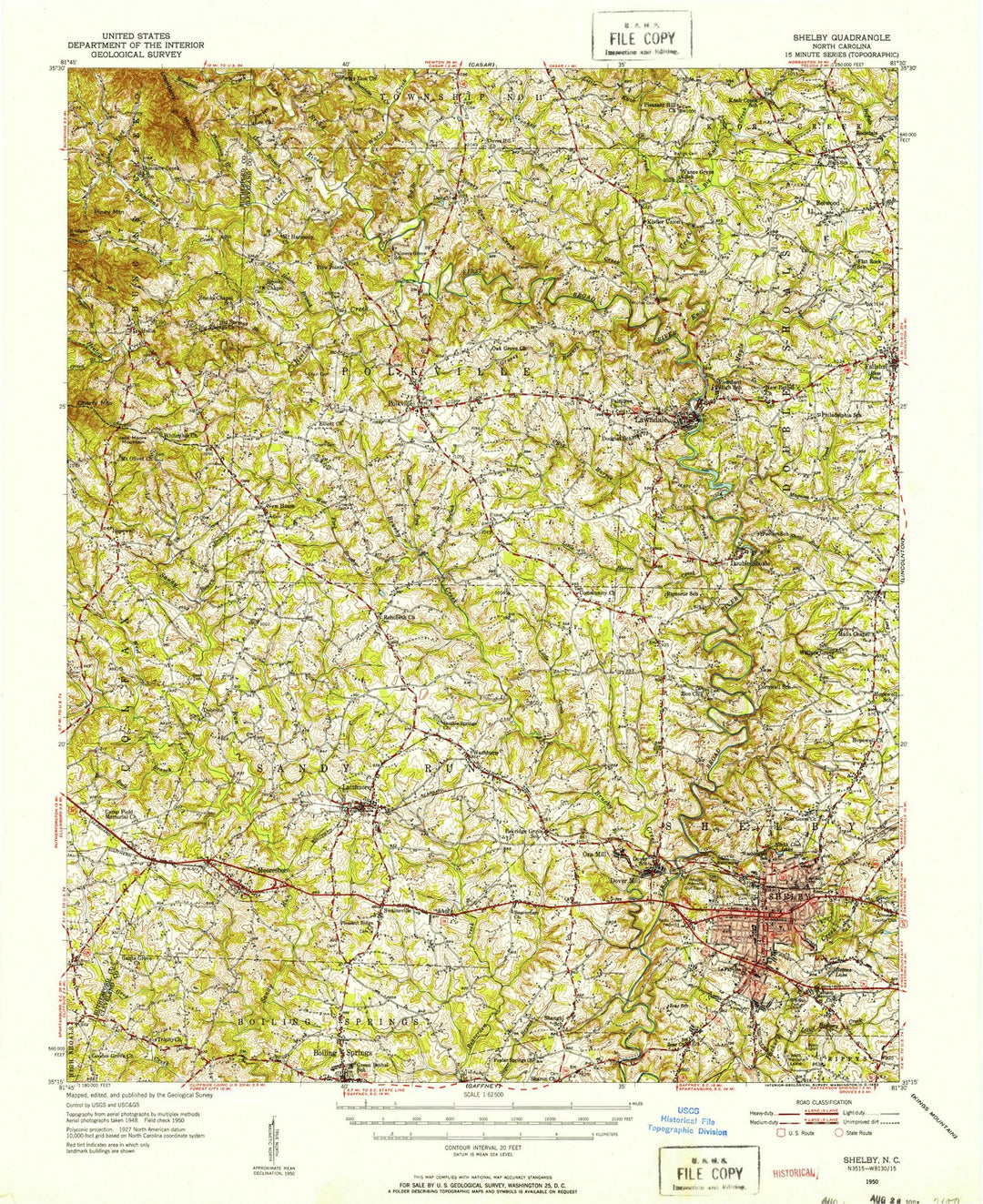 1950 Shelby, NC - North Carolina - USGS Topographic Map