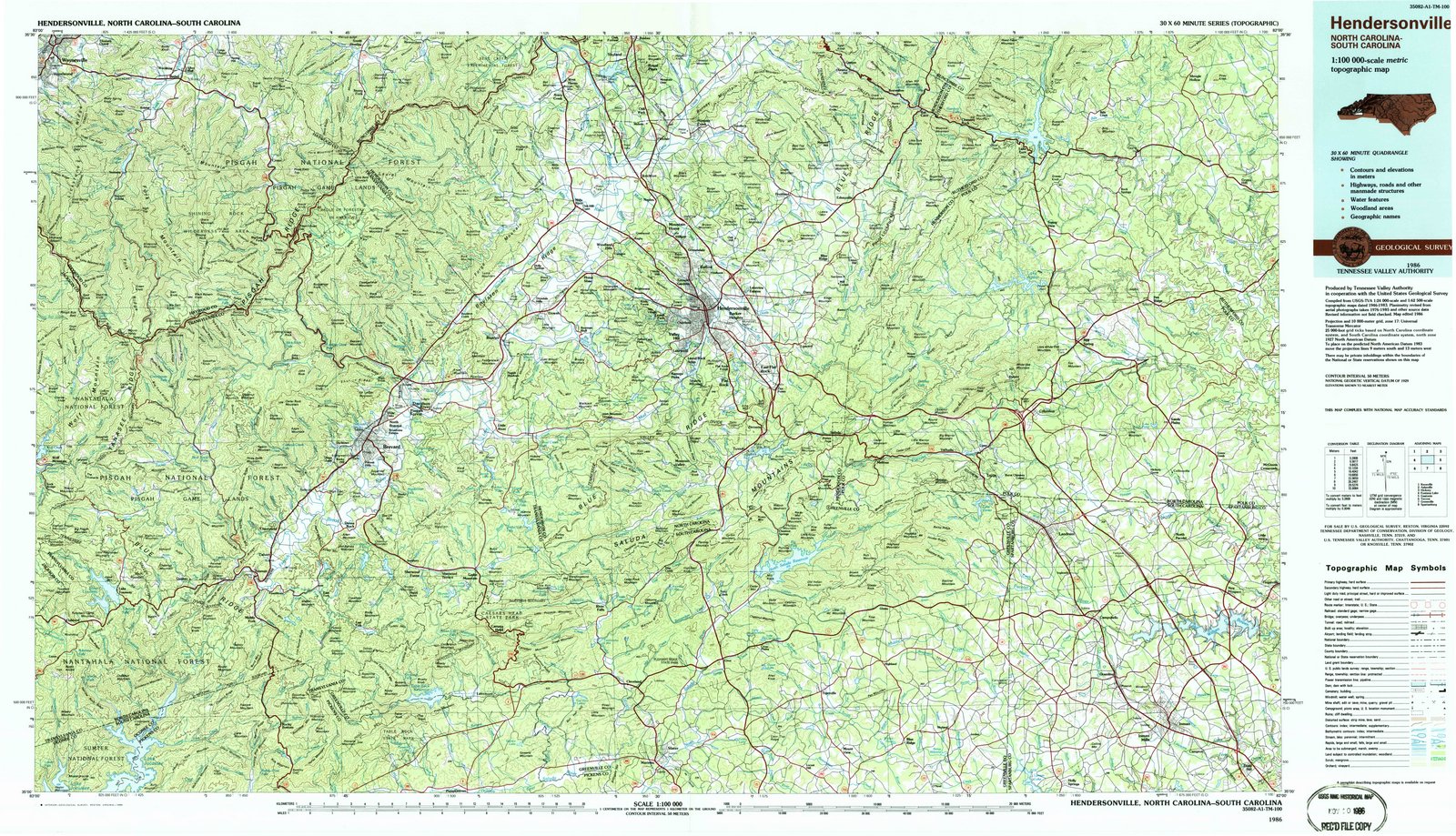 1986 Hendersonville, NC - North Carolina - USGS Topographic Map