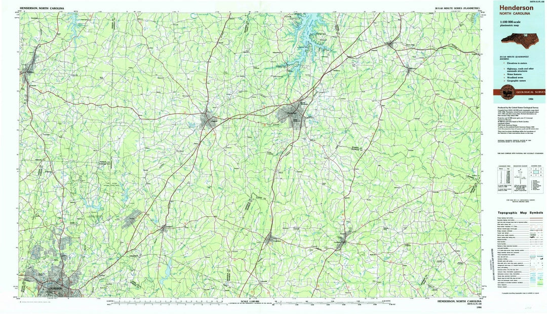 1984 Henderson, NC - North Carolina - USGS Topographic Map