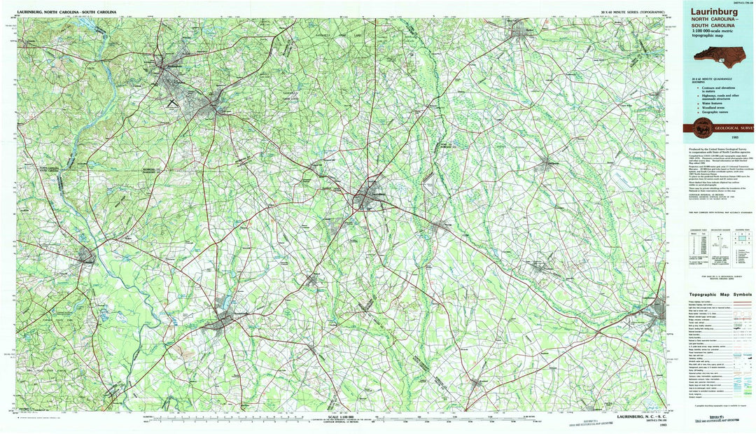 1983 Laurinburg, NC - North Carolina - USGS Topographic Map