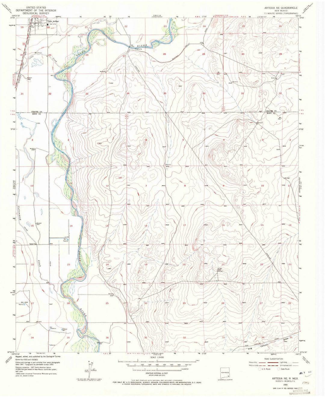 1955 Artesia, NM - New Mexico - USGS Topographic Map