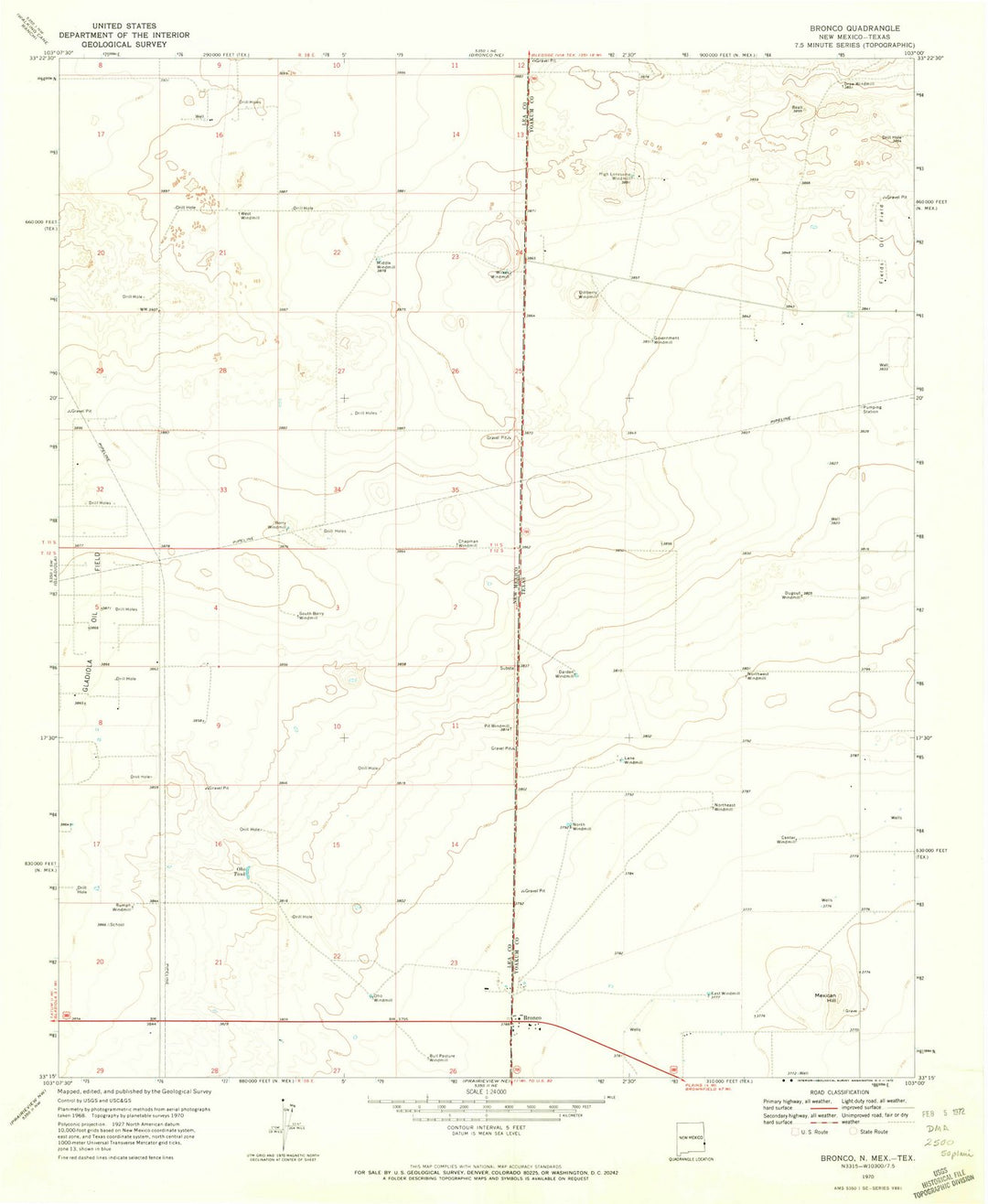 1970 Bronco, TX - Texas - USGS Topographic Map