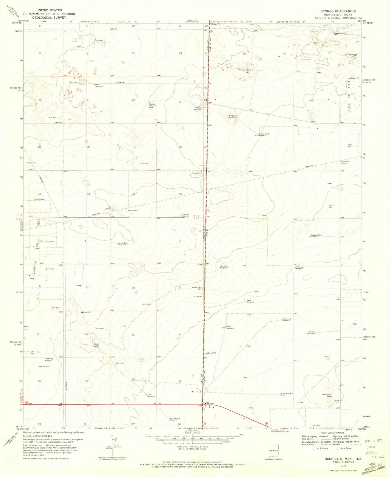 1970 Bronco, TX - Texas - USGS Topographic Map