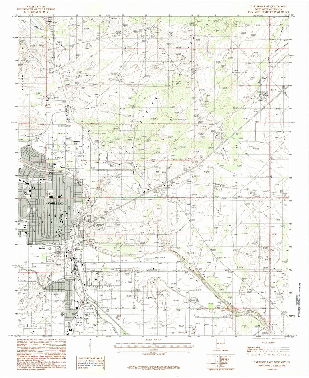 1985 Carlsbad East, NM - New Mexico - USGS Topographic Map