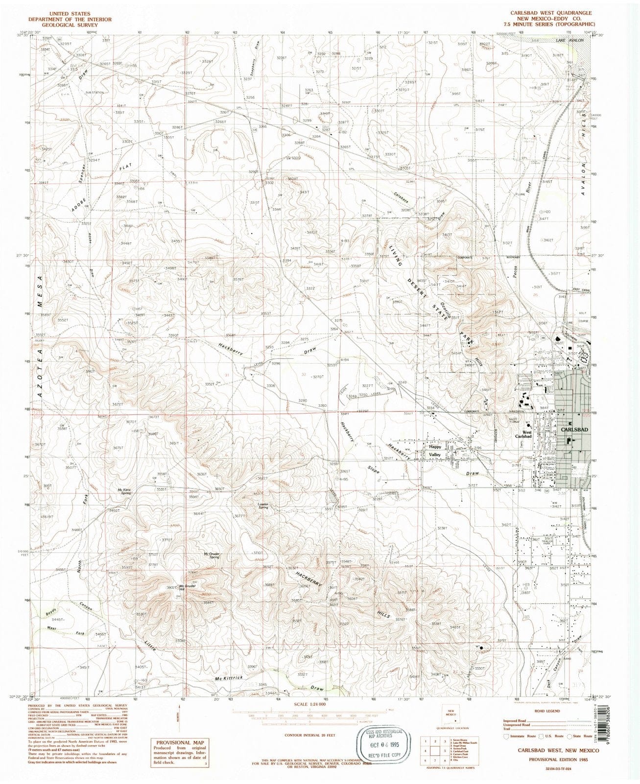 1985 Carlsbad West, NM - New Mexico - USGS Topographic Map