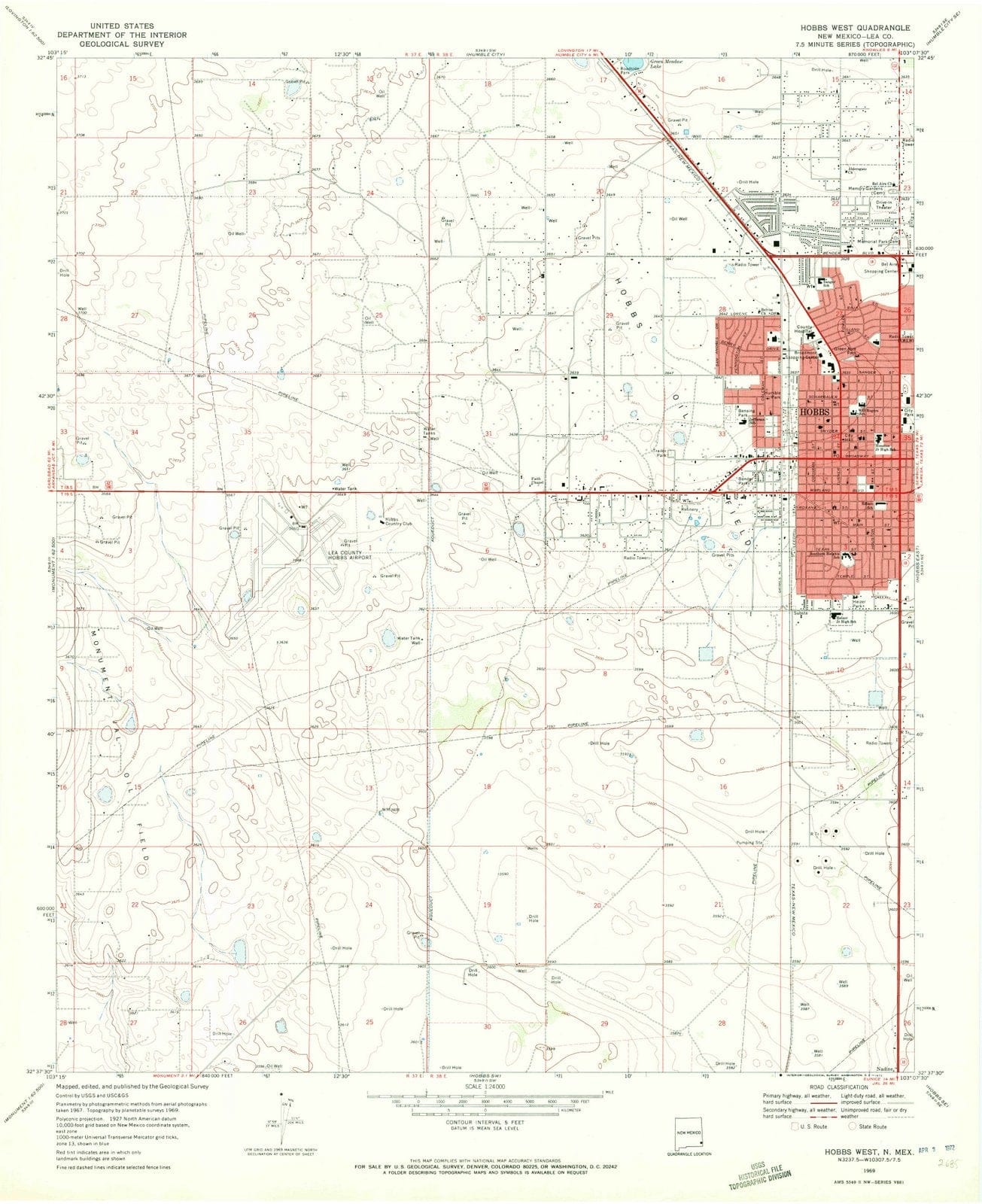 1969 Hobbs West, NM - New Mexico - USGS Topographic Map