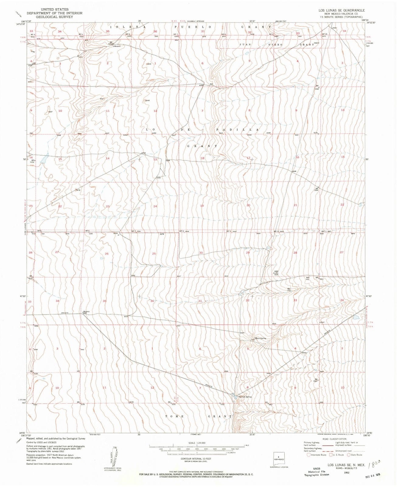 1952 Los Lunas, NM - New Mexico - USGS Topographic Map
