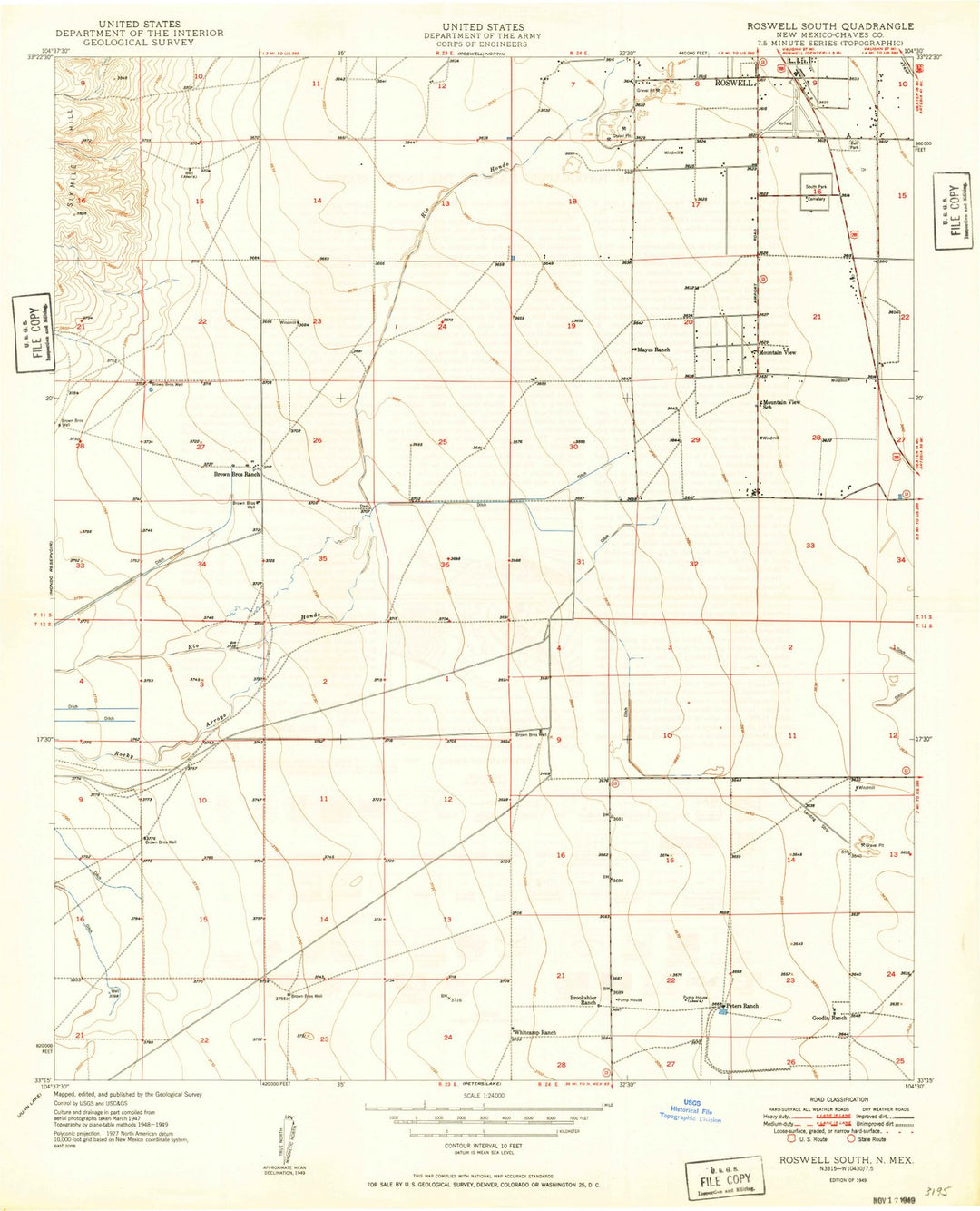 1949 Roswell South, NM - New Mexico - USGS Topographic Map