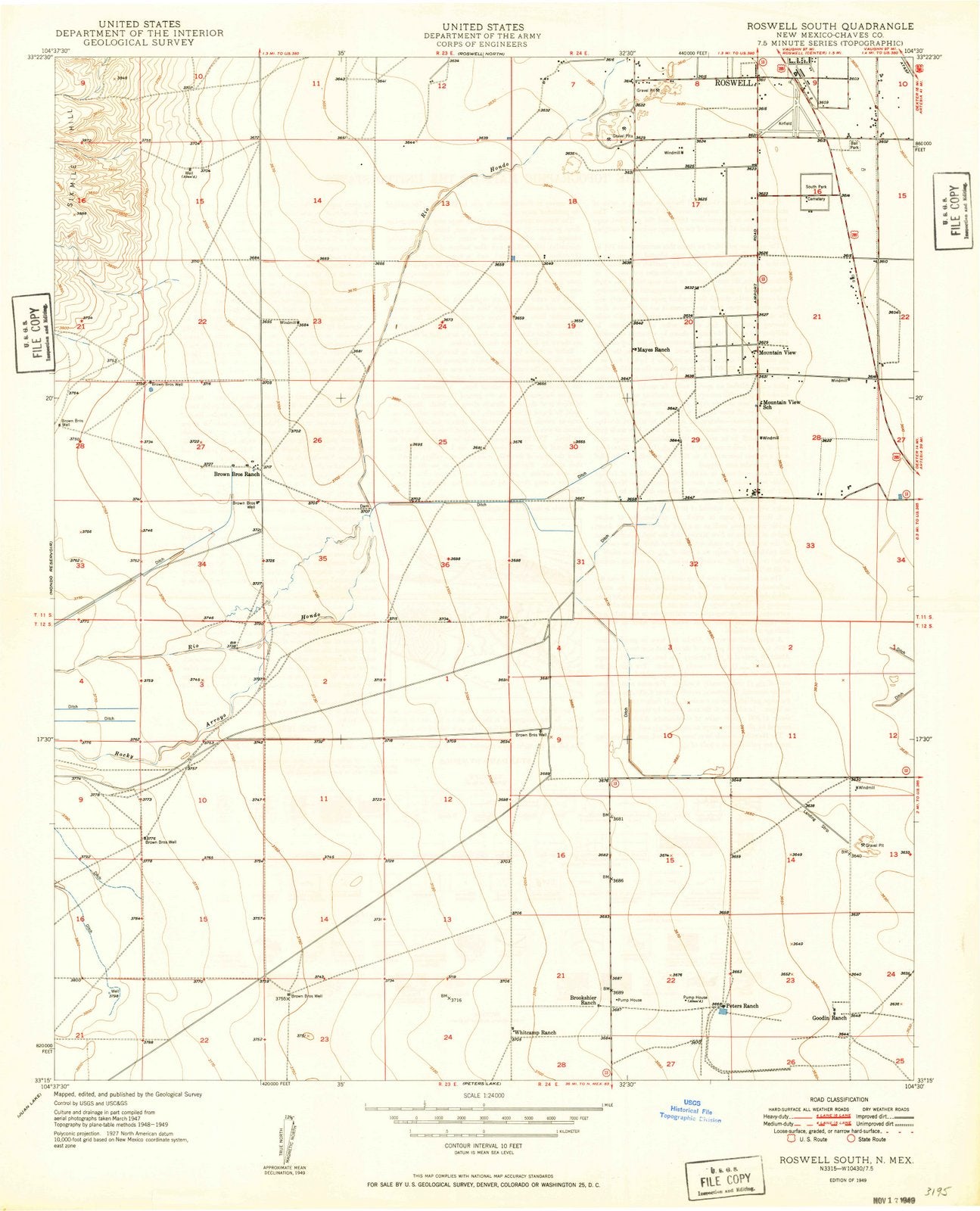 1949 Roswell South, NM - New Mexico - USGS Topographic Map