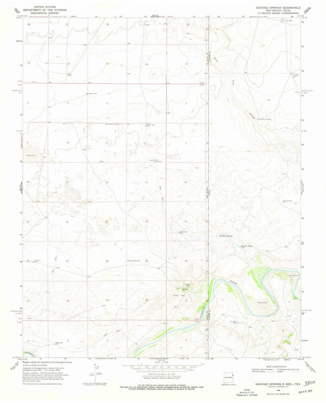 1968 Sanchez Springs, TX - Texas - USGS Topographic Map