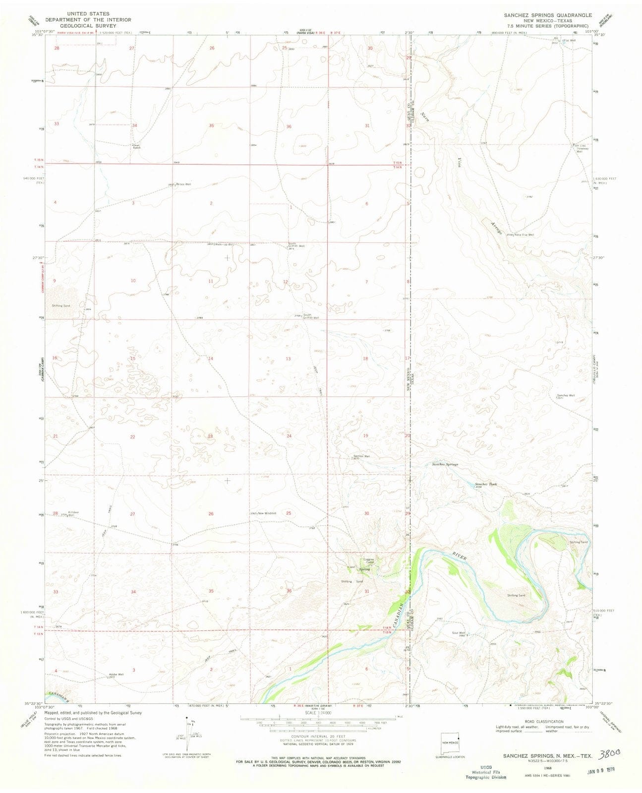 1968 Sanchez Springs, TX - Texas - USGS Topographic Map