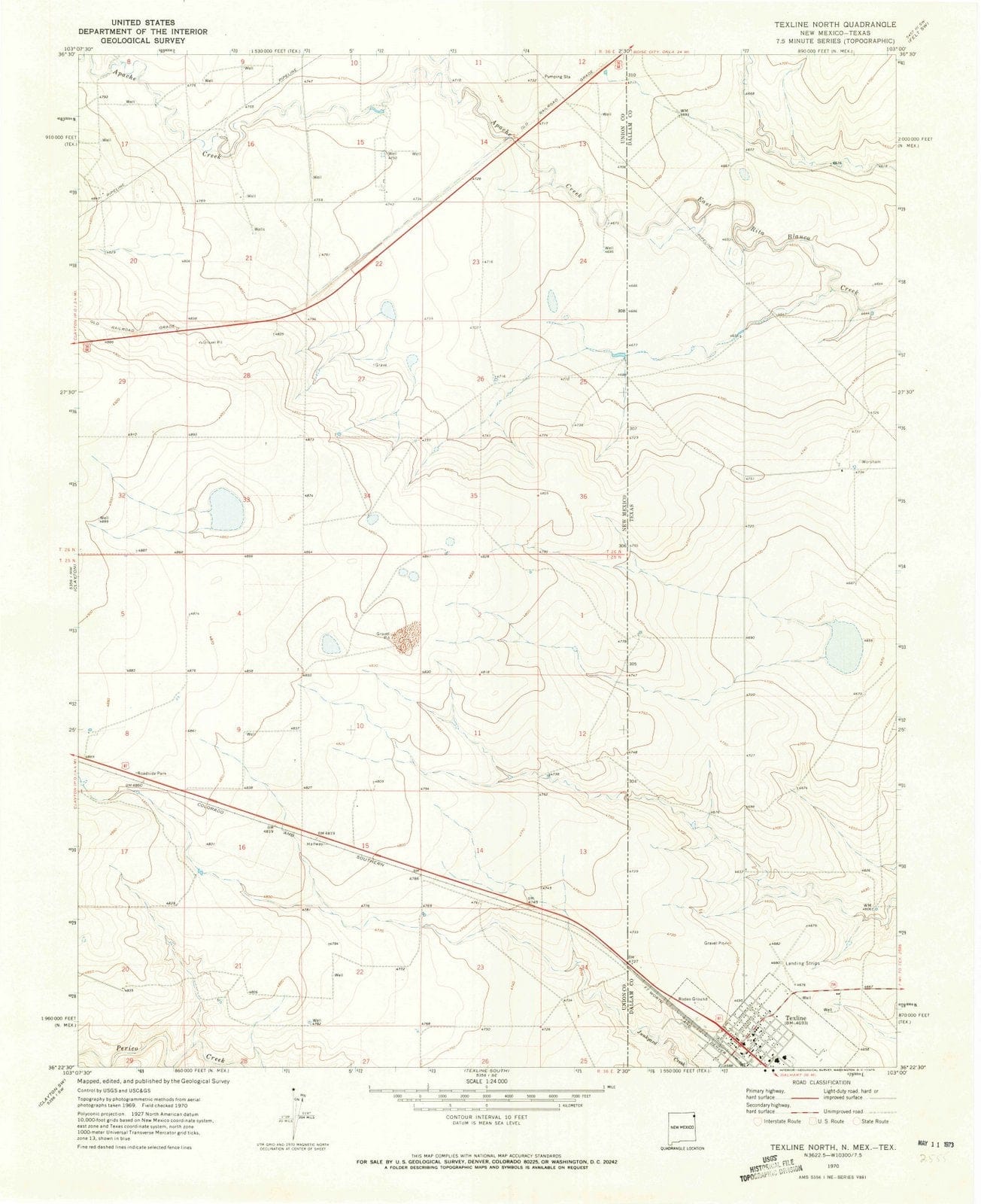 1970 Texline North, TX - Texas - USGS Topographic Map