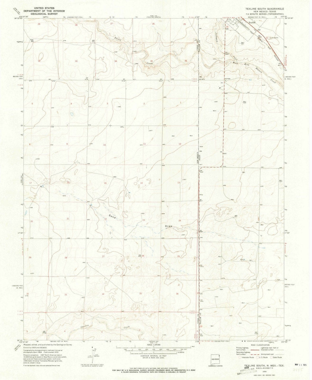1970 Texline South, TX - Texas - USGS Topographic Map