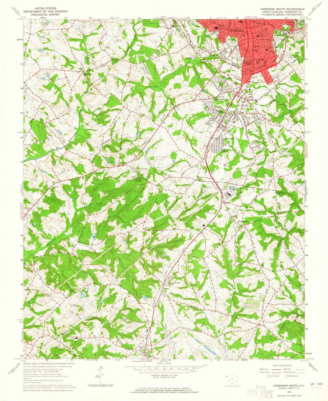 1964 Anderson South, SC - South Carolina - USGS Topographic Map