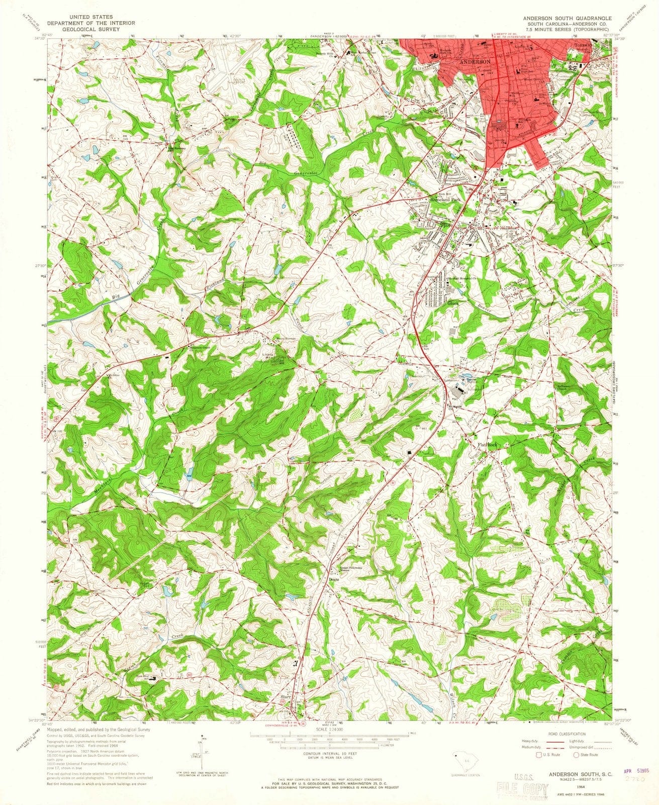 1964 Anderson South, SC - South Carolina - USGS Topographic Map