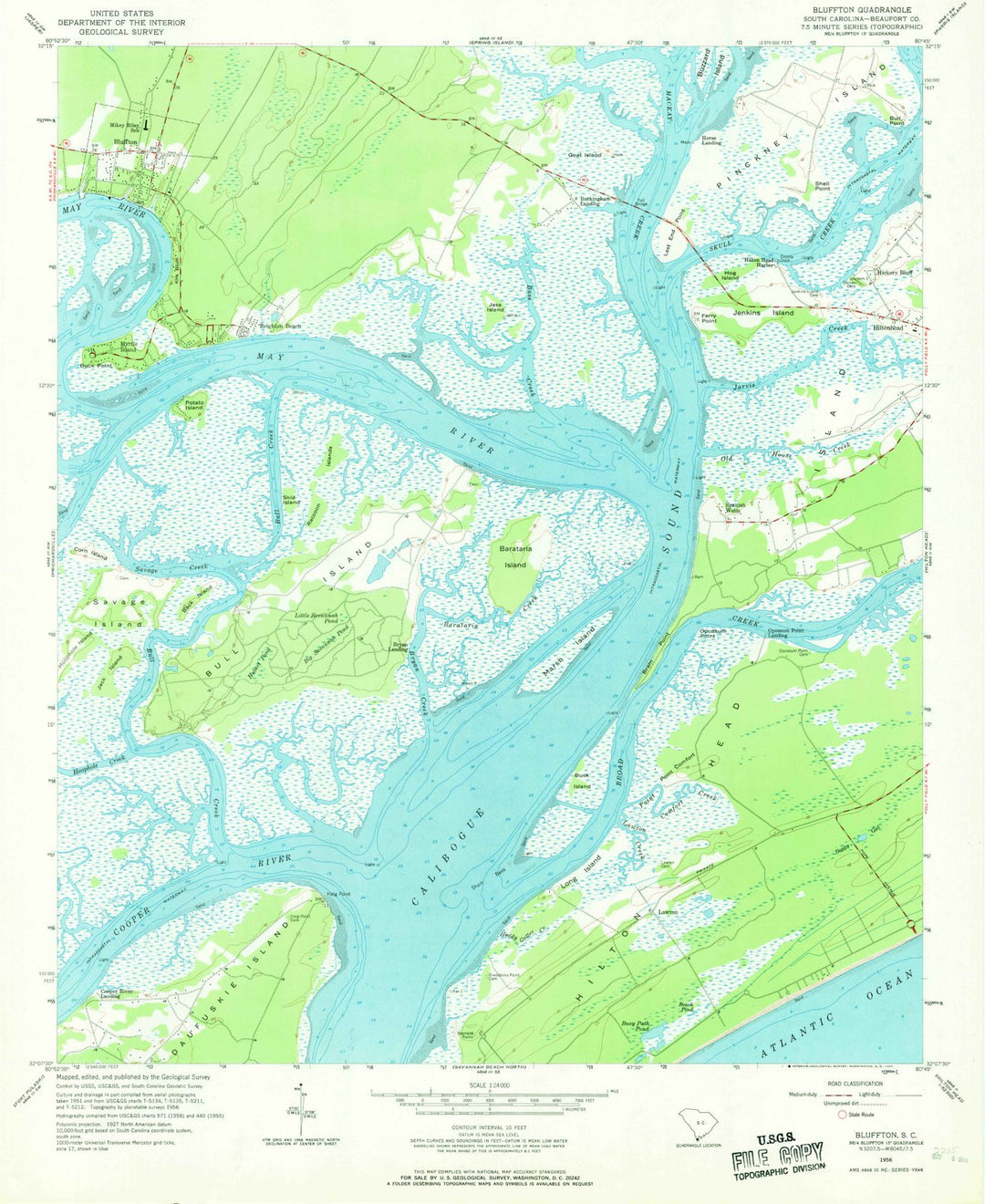 1956 Bluffton, SC - South Carolina - USGS Topographic Map