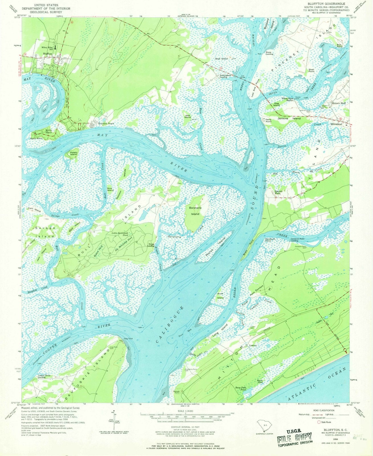 1956 Bluffton, SC - South Carolina - USGS Topographic Map