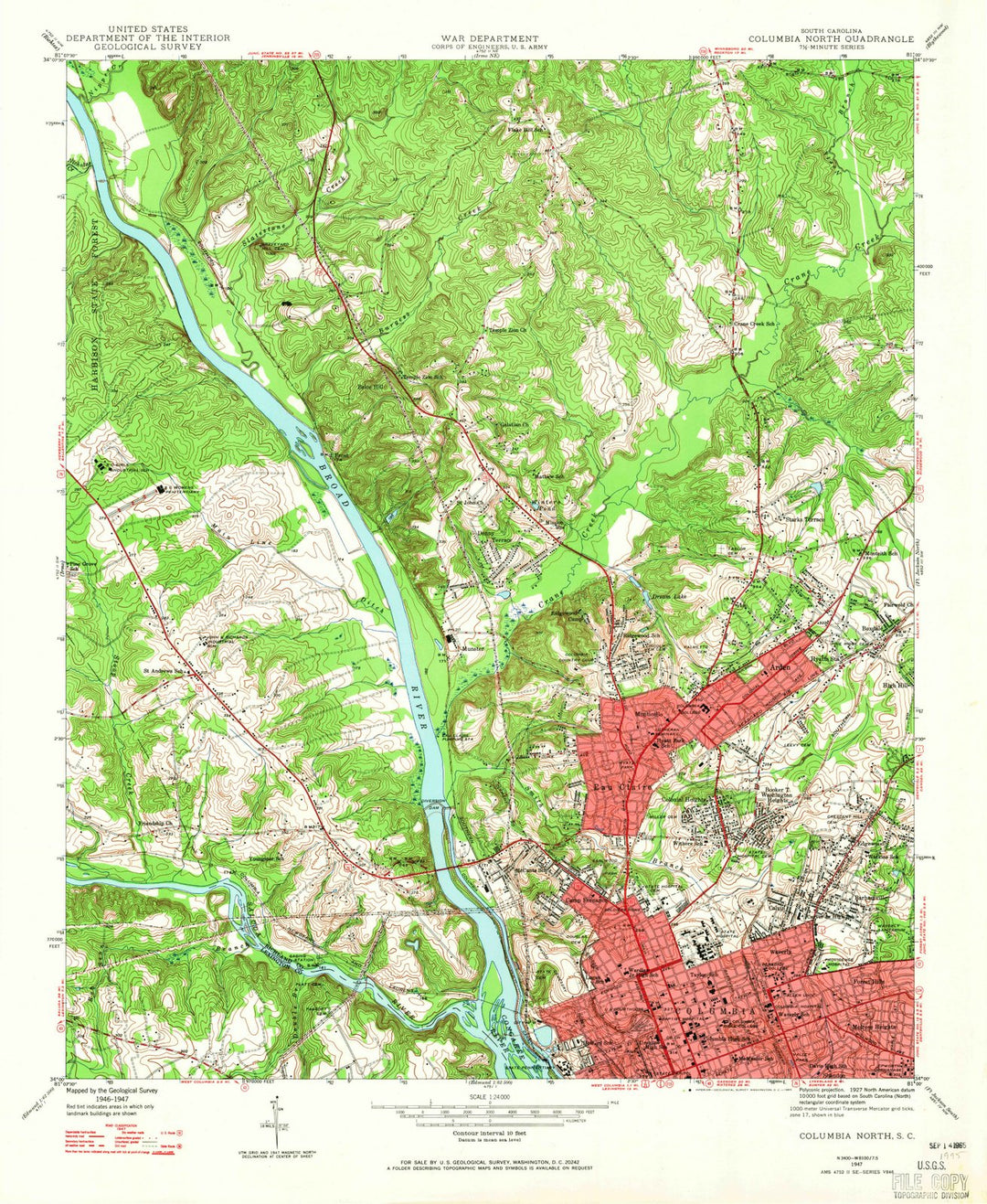 1947 Columbia North, SC - South Carolina - USGS Topographic Map