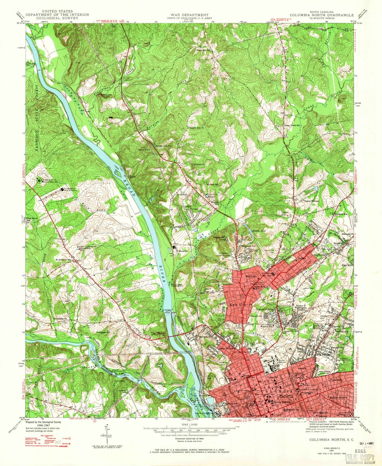 1947 Columbia North, SC - South Carolina - USGS Topographic Map