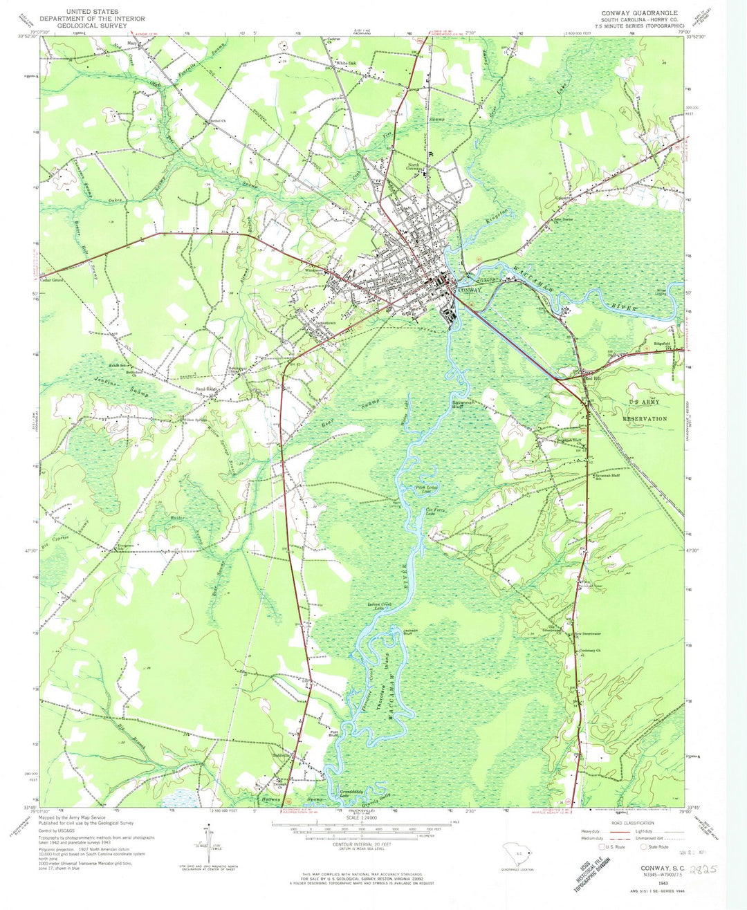1943 Conway, SC - South Carolina - USGS Topographic Map