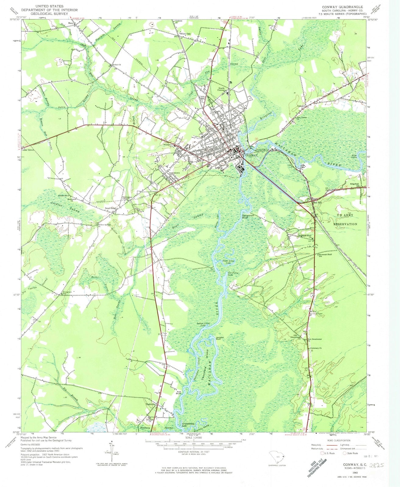 1943 Conway, SC - South Carolina - USGS Topographic Map
