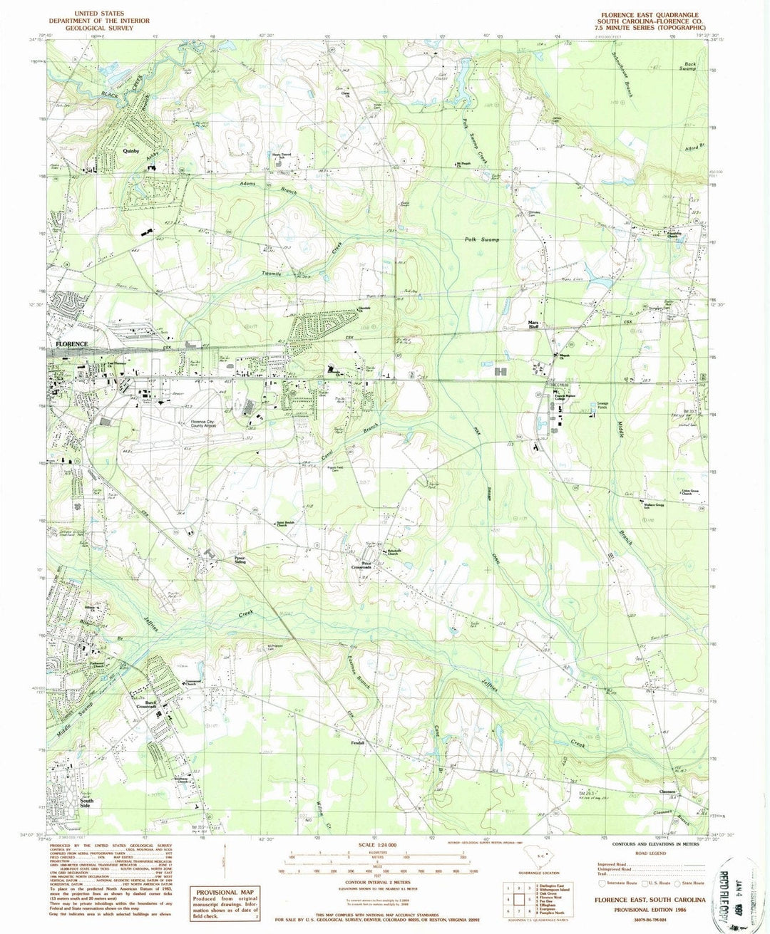 1986 Florence East, SC - South Carolina - USGS Topographic Map
