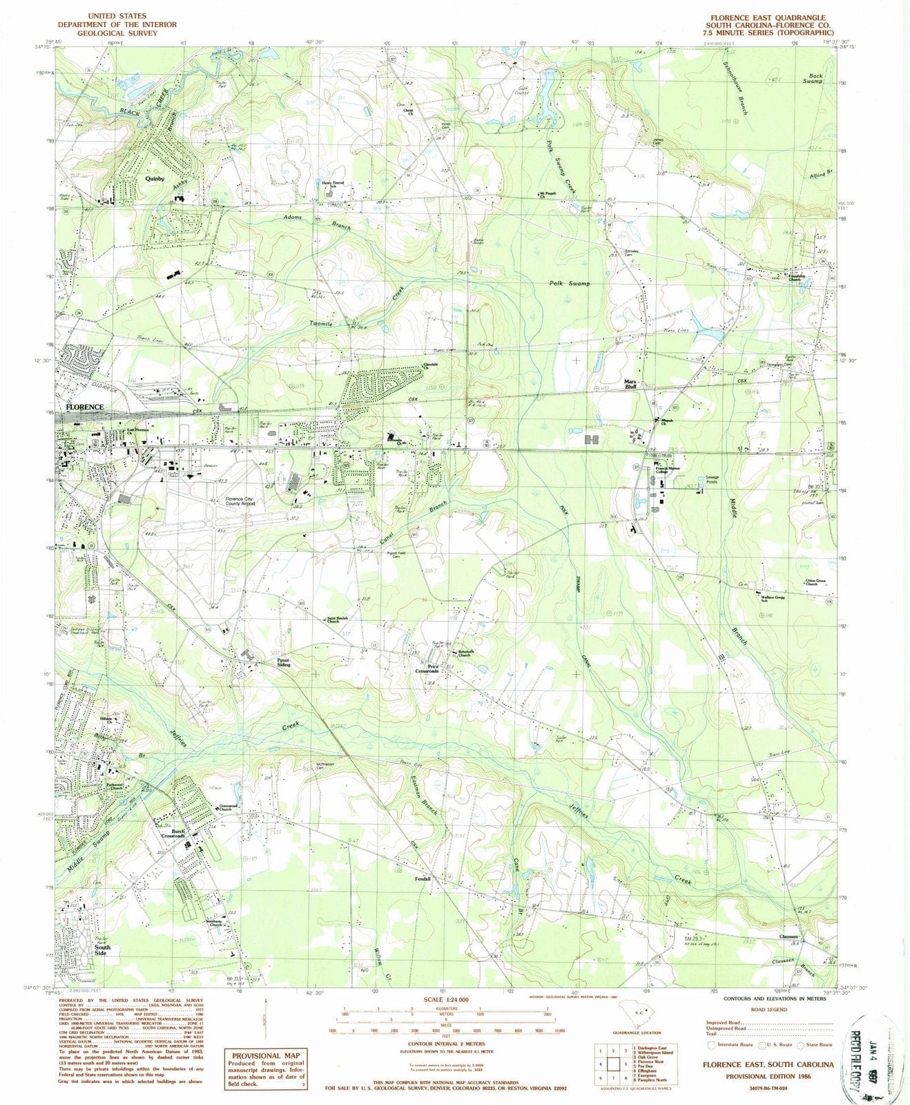 1986 Florence East, SC - South Carolina - USGS Topographic Map