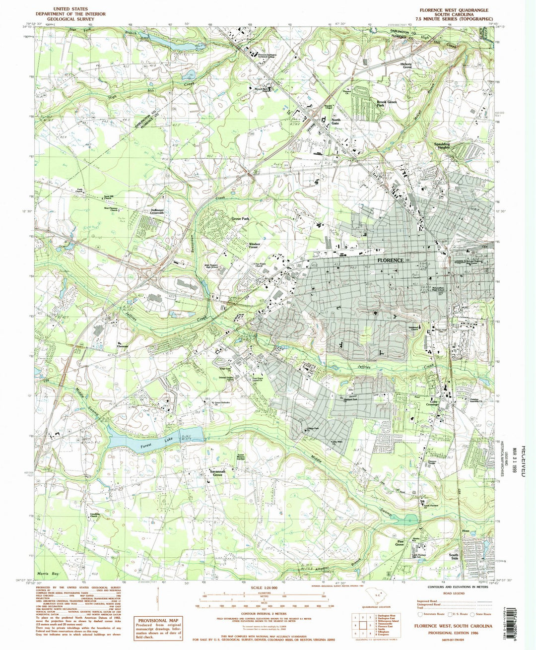 1986 Florence West, SC - South Carolina - USGS Topographic Map