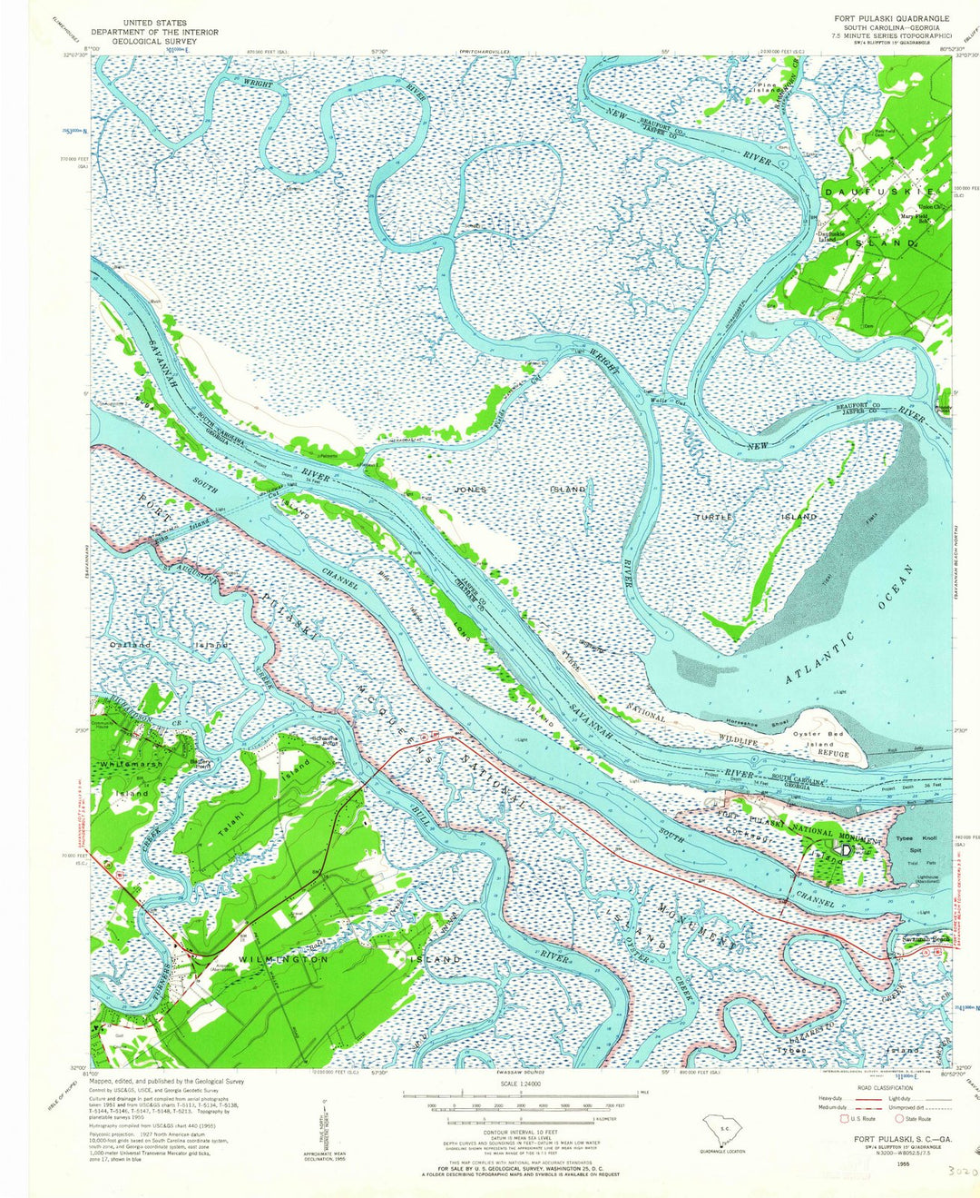 1955 Fort Pulaski, GA - Georgia - USGS Topographic Map
