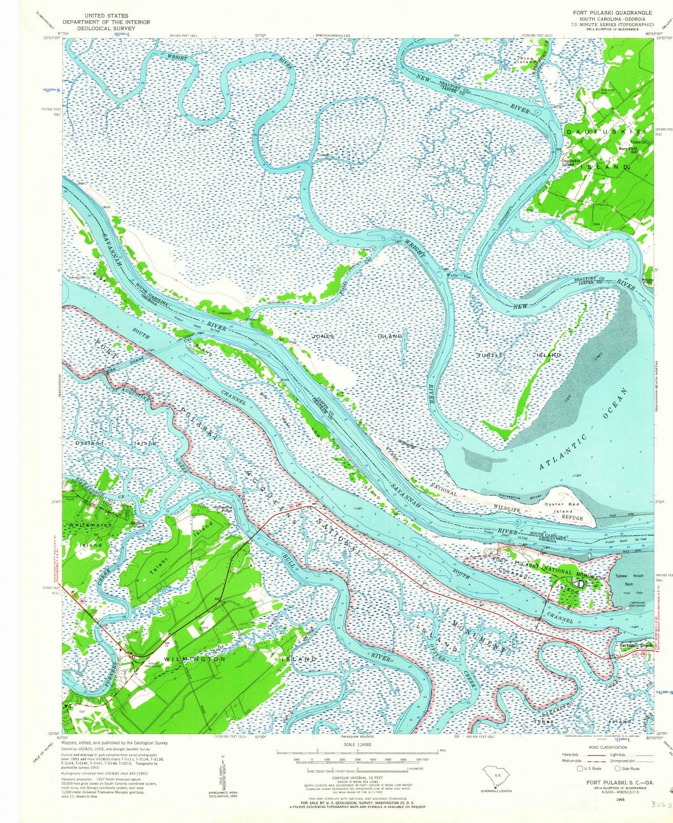 1955 Fort Pulaski, GA - Georgia - USGS Topographic Map