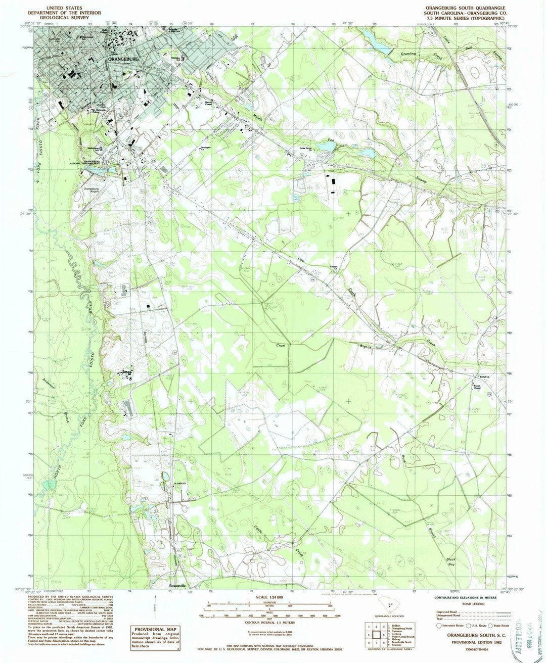 1982 Orangeburg, SC - South Carolina - USGS Topographic Map