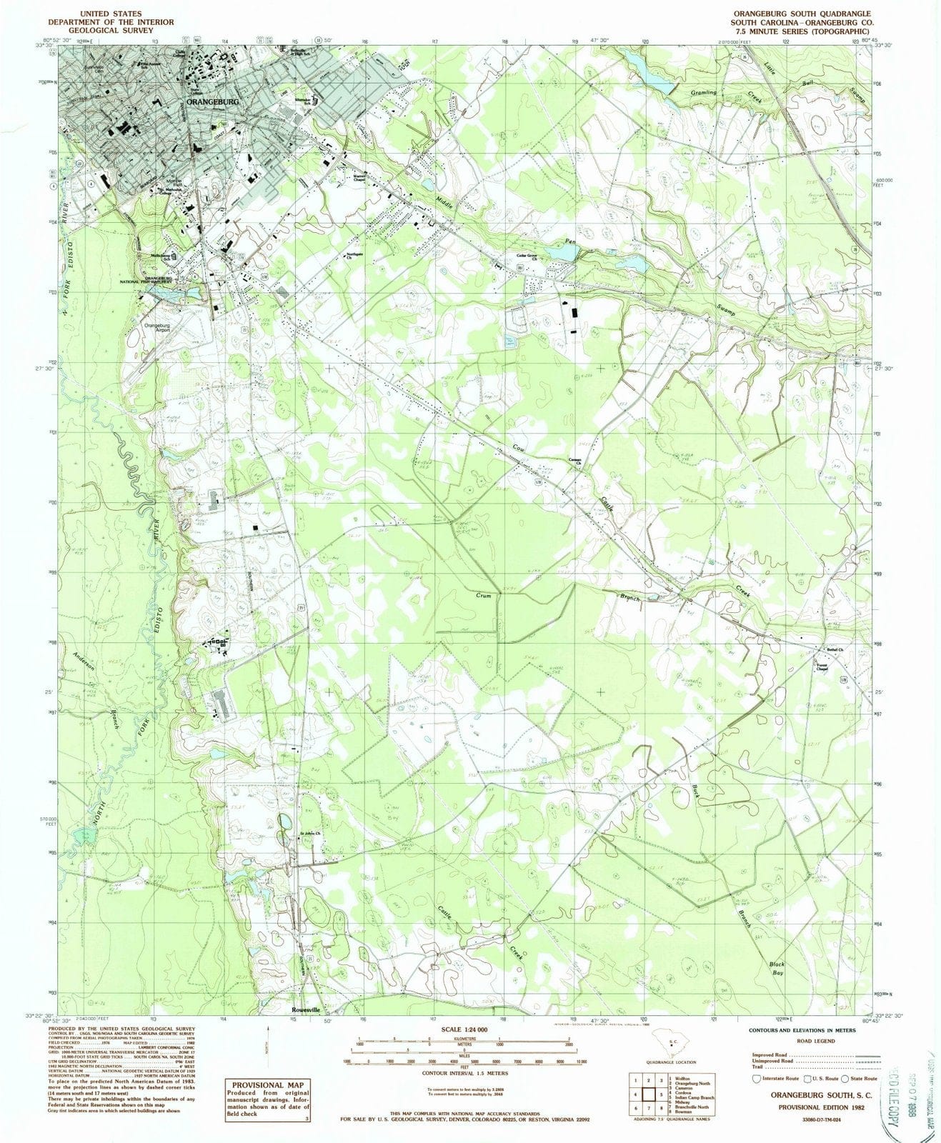 1982 Orangeburg, SC - South Carolina - USGS Topographic Map