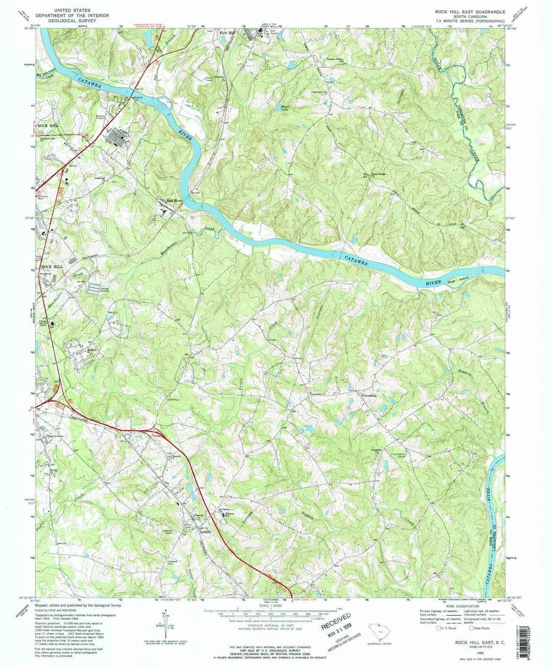 1968 Rock Hill East, SC - South Carolina - USGS Topographic Map