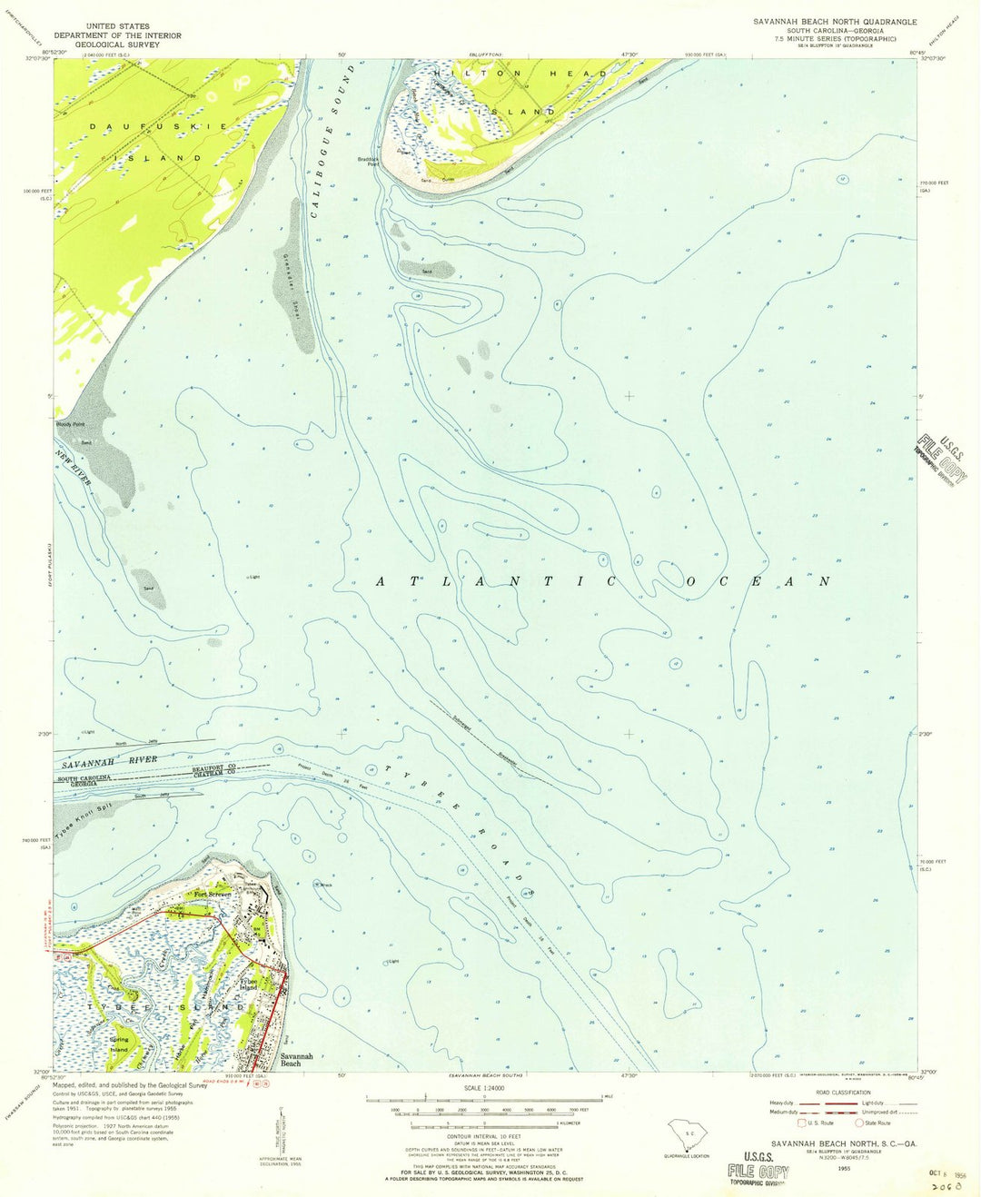 1955 Savannah Beach North, GA - Georgia - USGS Topographic Map