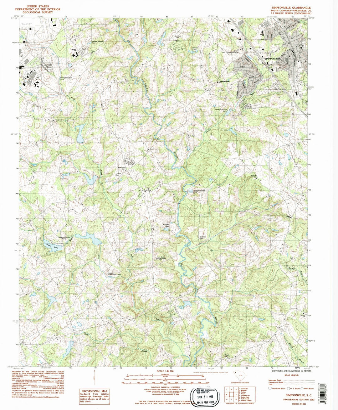 1983 Simpsonville, SC - South Carolina - USGS Topographic Map