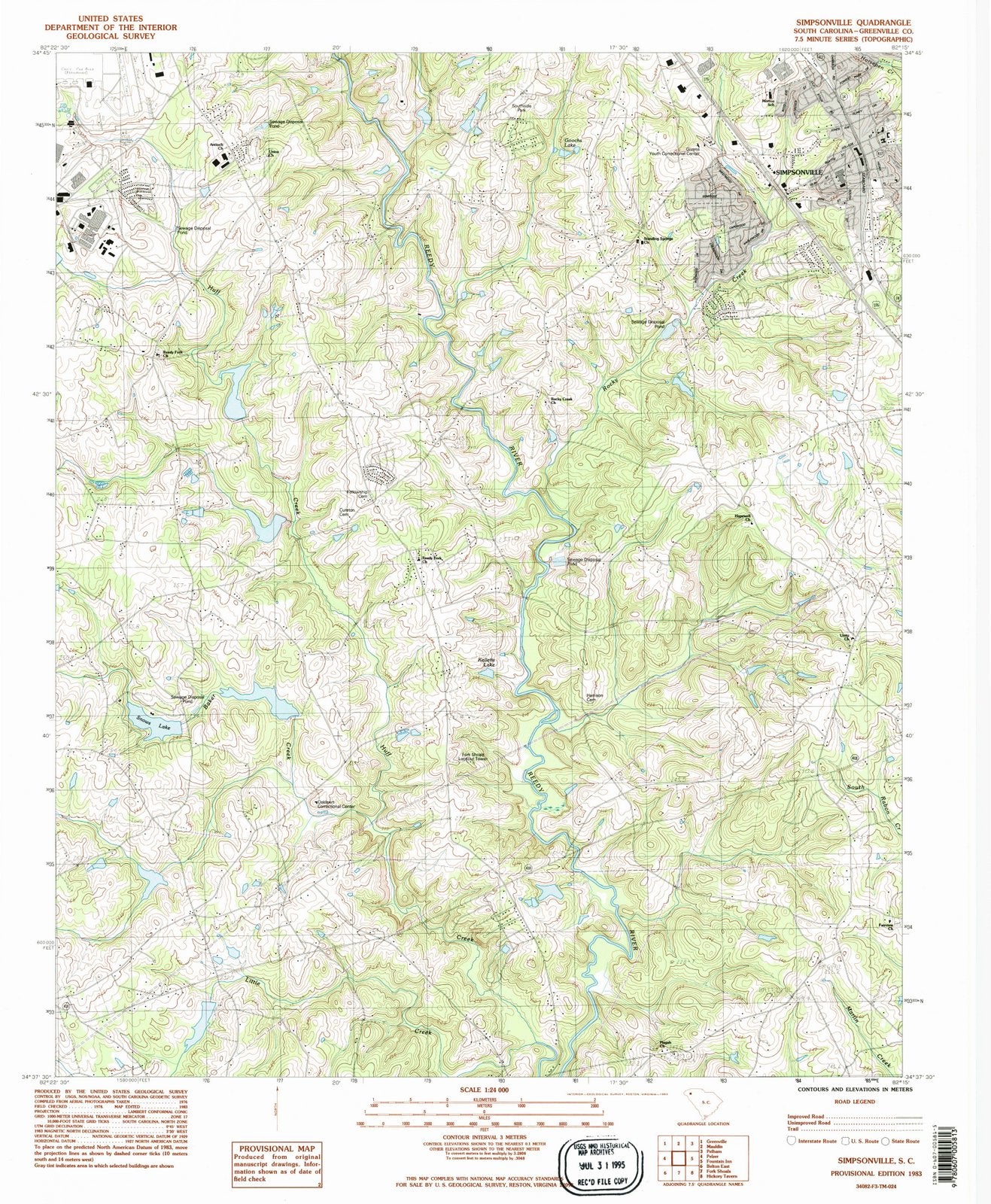 1983 Simpsonville, SC - South Carolina - USGS Topographic Map