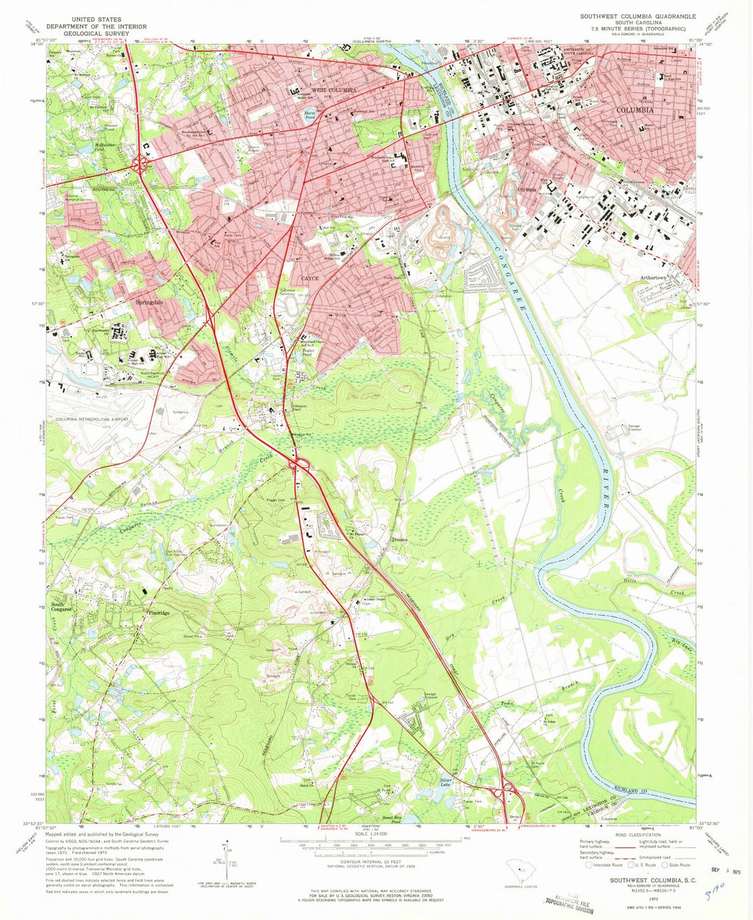 1972 Southwest Columbia, SC - South Carolina - USGS Topographic Map