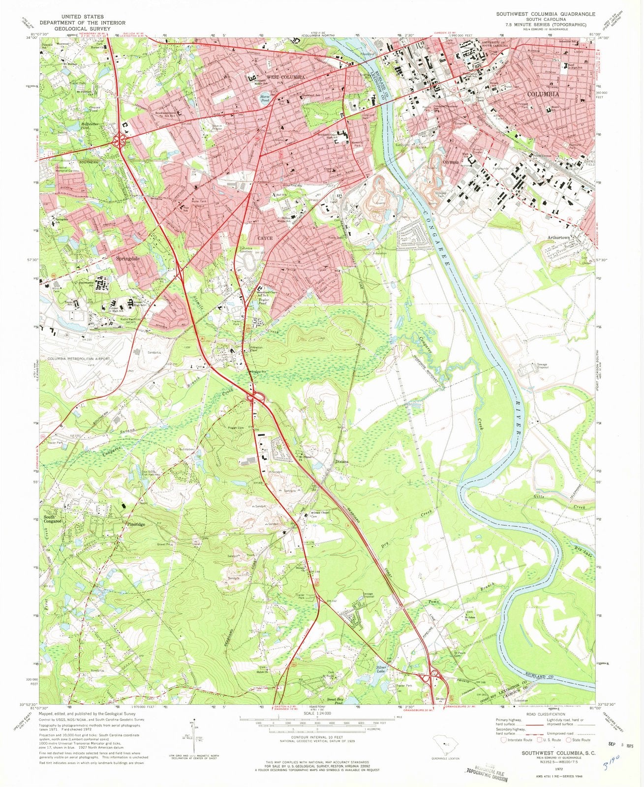 1972 Southwest Columbia, SC - South Carolina - USGS Topographic Map