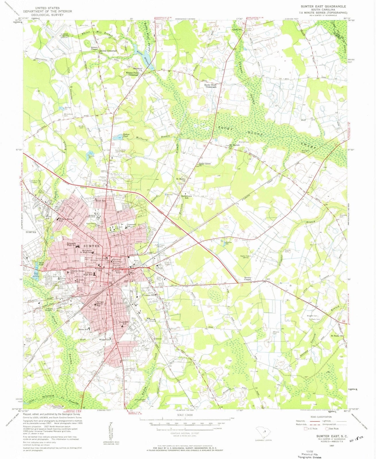1957 Sumter East, SC - South Carolina - USGS Topographic Map