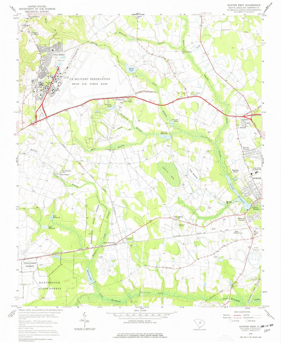 1957 Sumter West, SC - South Carolina - USGS Topographic Map
