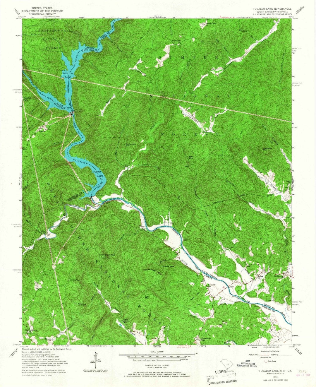 1957 Tugaloo Lake, GA - Georgia - USGS Topographic Map