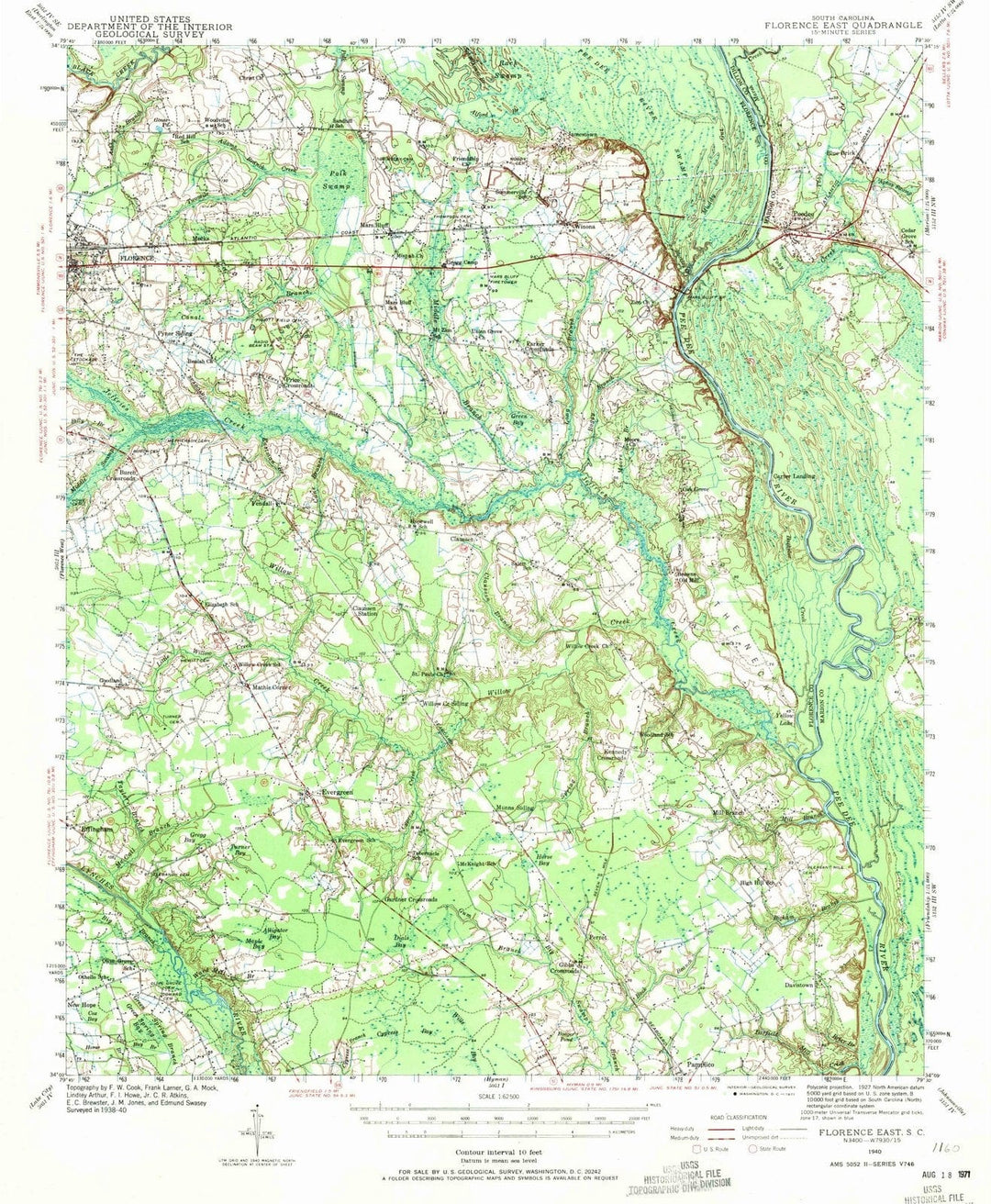1940 Florence East, SC - South Carolina - USGS Topographic Map