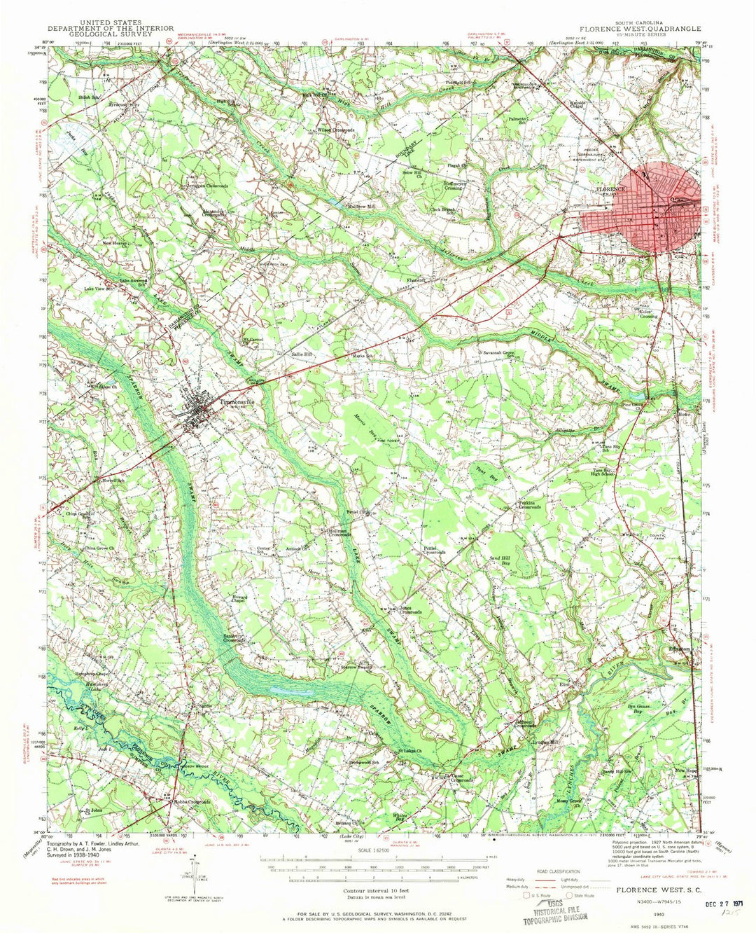1940 Florence West, SC - South Carolina - USGS Topographic Map