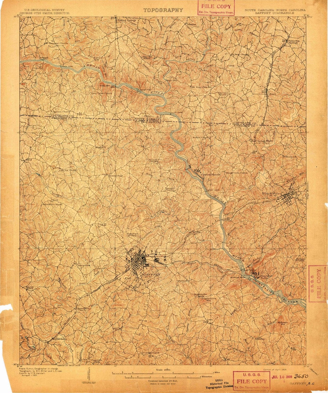 1909 Gaffney, SC - South Carolina - USGS Topographic Map