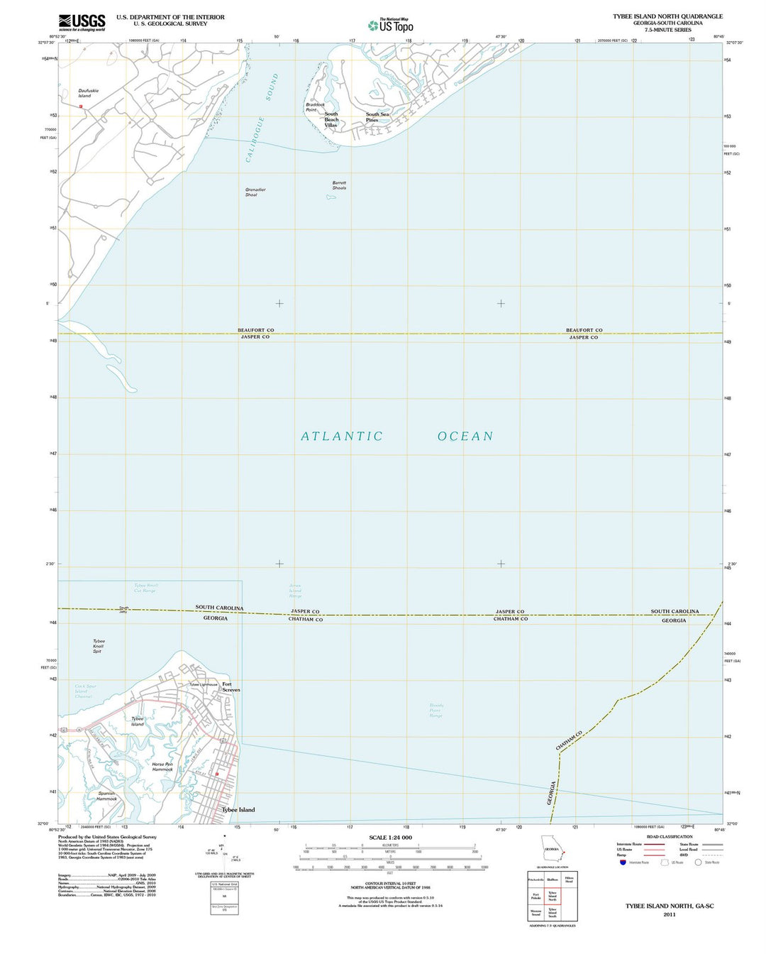 2011 Tybee Island North, GA - Georgia - USGS Topographic Map