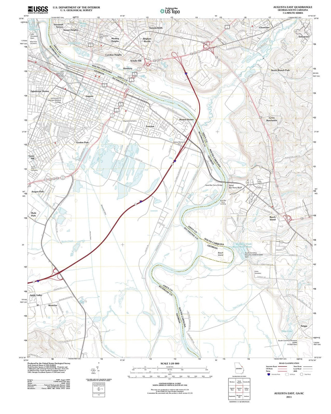 2011 Augusta East, GA - Georgia - USGS Topographic Map
